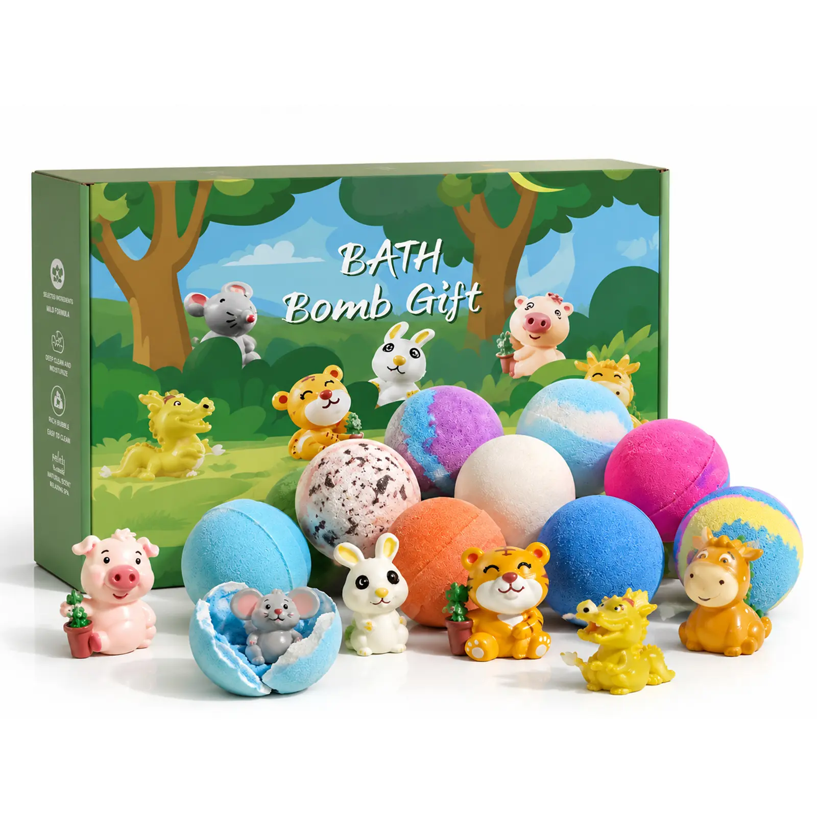 Aerowyn 12-Pack Kids’ Bath Bomb Gift Set with Hidden Surprises – Cute Forest Animal Figurines Inside, Natural Fizzy Bubble Bath Salt Gift Set for Girls and Boys, Fun Parent–Child Bath Activity, Forest Animals Limited Edition kid time fun
