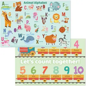 Disposable Placemats For Baby,Toddlers,Kids, 40 Disposable Placemats For Restaurant,Dining Table,Travel, Learning Placemats For Kids, Toddler Travel Essential, Animals ABC & Numbers