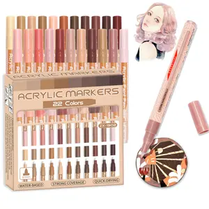 Acrylic Paint Pens 22 Colors Gray Tones/Skin tones Assorted Pro Color Series Markers Set 0.7mm Extra Fine Tip for Rock Painting, Glass, Mugs, Wood, Metal, Canvas, Projects, Non Toxic, Waterbased, Quick Drying Art Materials Art School Supplies