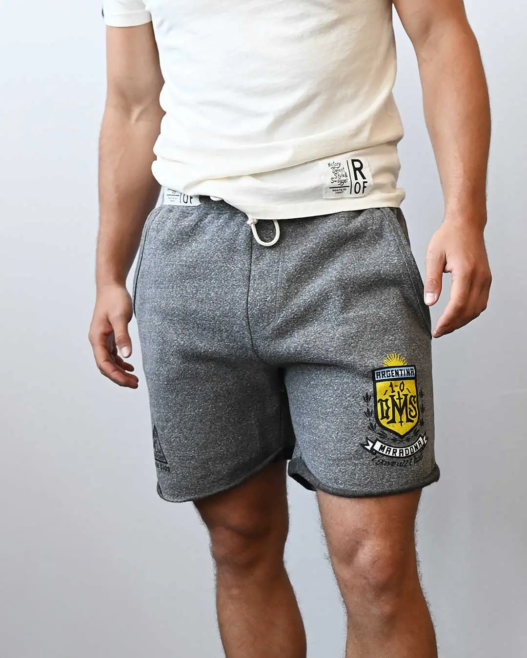 Men's Sportswear Shorts, Maradona 'Mano De Dios' Slim Fit Triblend Fleece, Menswear with Drawstring Pockets for Football Fashion, Tri-Blend Fleece