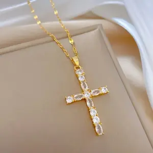 Clear Stones Cross Necklace