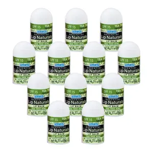 Lip Naturals® | Mini Tea Tree Balm with Sunscreen (SPF-15) | Made in USA with Coconut Oil, Tea Tree Oil, and Peppermint Oil | 12-Count Mini Lip Balm Pack with Tea Tree Mint Flavor (0.10oz/3g Each)