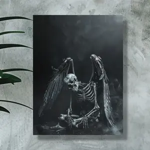 1 Piece Gothic Winged Skeleton Canvas Art - Luxurious Wrapped Wall Decoration for Living Room and Bedroom, Mysterious Dark Background Painting, Ideal for Home and Office Decoration, Gothic Home Decor, 2D, Perfect for Room Decoration Gift Hanging