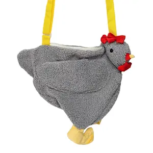 Funny Soft Gray Chicken Purse Handbag With Feet, 15"x12"x4" with Adjustable Strap Wing Pocket Zipper Closure Lightweight Polyester Crossbody Tote Farmhouse Novelty Gift for Chicken Lovers
