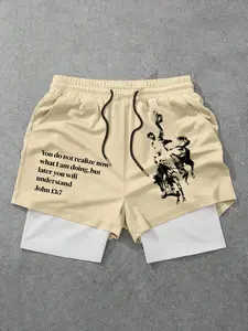 Men's Regular Fit 2 in 1 Drawstring Waist Shorts, Casual Graphic Pocket Track Shorts for Daily Wear, Fashion Men's Bottoms for Summer