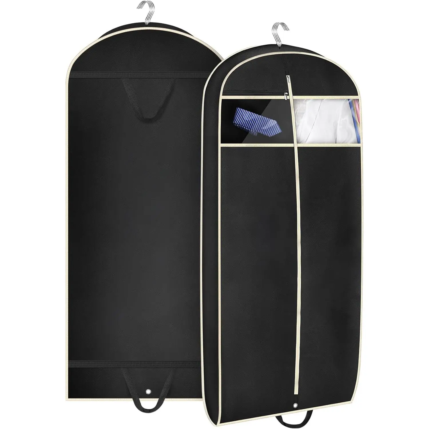 43-Inch Gusseted Garment Bag - Lightweight Synthetic Suit Protector for Travel, Business & Closet Storage, Foldable Non-Woven Cover with See-Through Window, Plastic Pocket, Metal Grommet, Smooth Durability