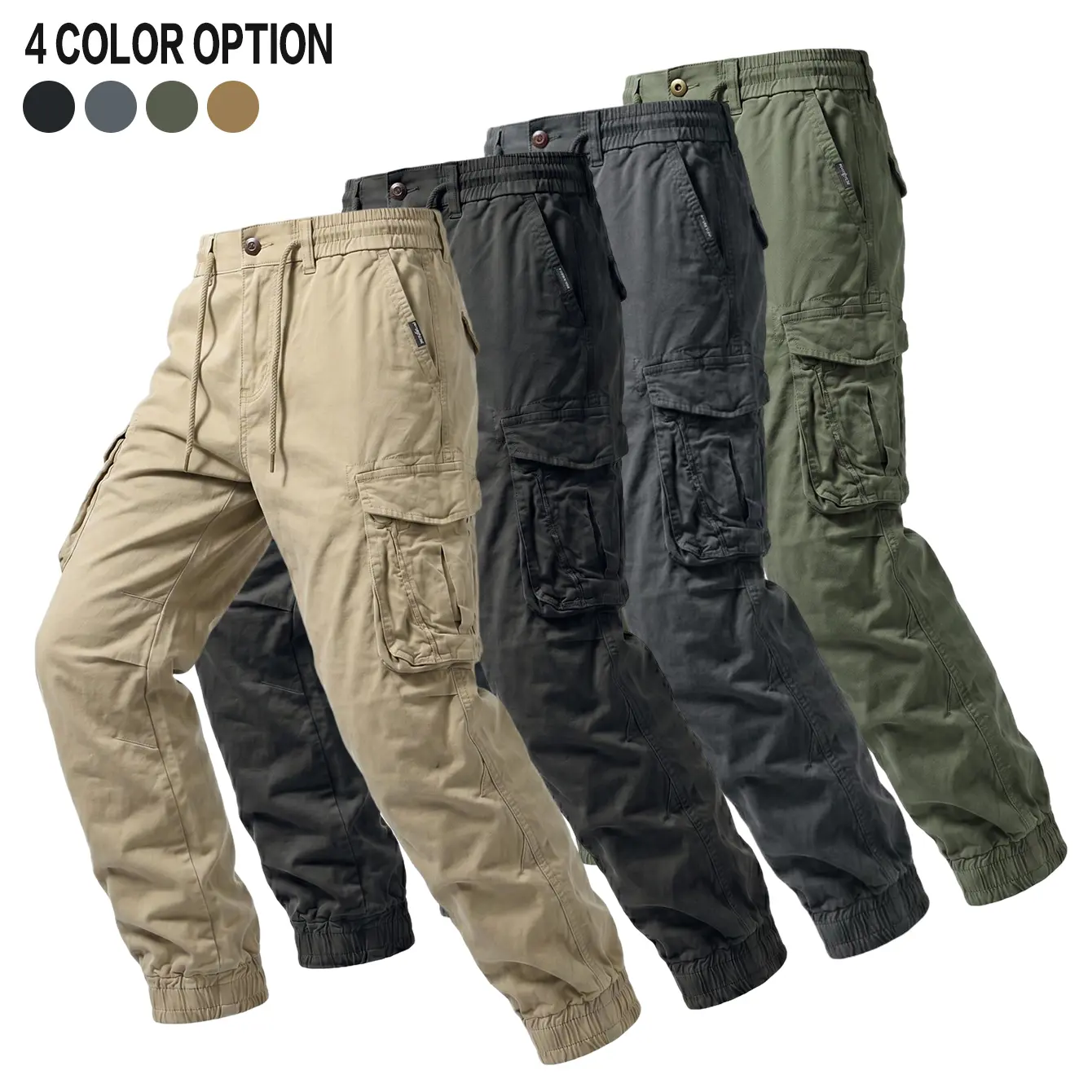 Men’s pure cotton tactical cargo pants with a solid color and multiple pockets; ideal for outdoor hiking, suitable for all seasons—perfect for trekking, mountaineering, camping, and work; casual everyday style, outdoor workwear.
