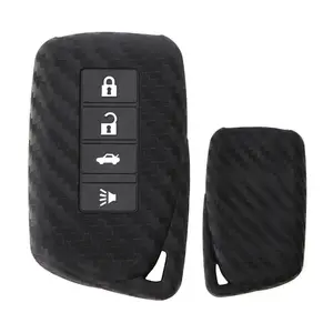 iJDMTOY Carbon Fiber Pattern Soft Silicone Key Fob Cover For Lexus is ES GS RC NX RX LX 200 250 350 2nd Gen 4-Button Smart Key (Black Twill Weave)
