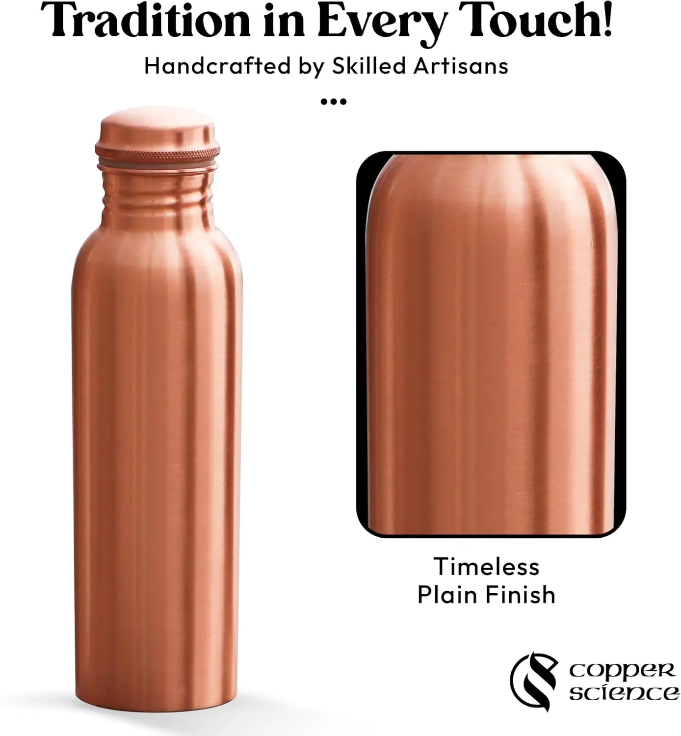 Pure Copper Water Bottle – 34Oz (1000 ml) – Handcrafted Smooth