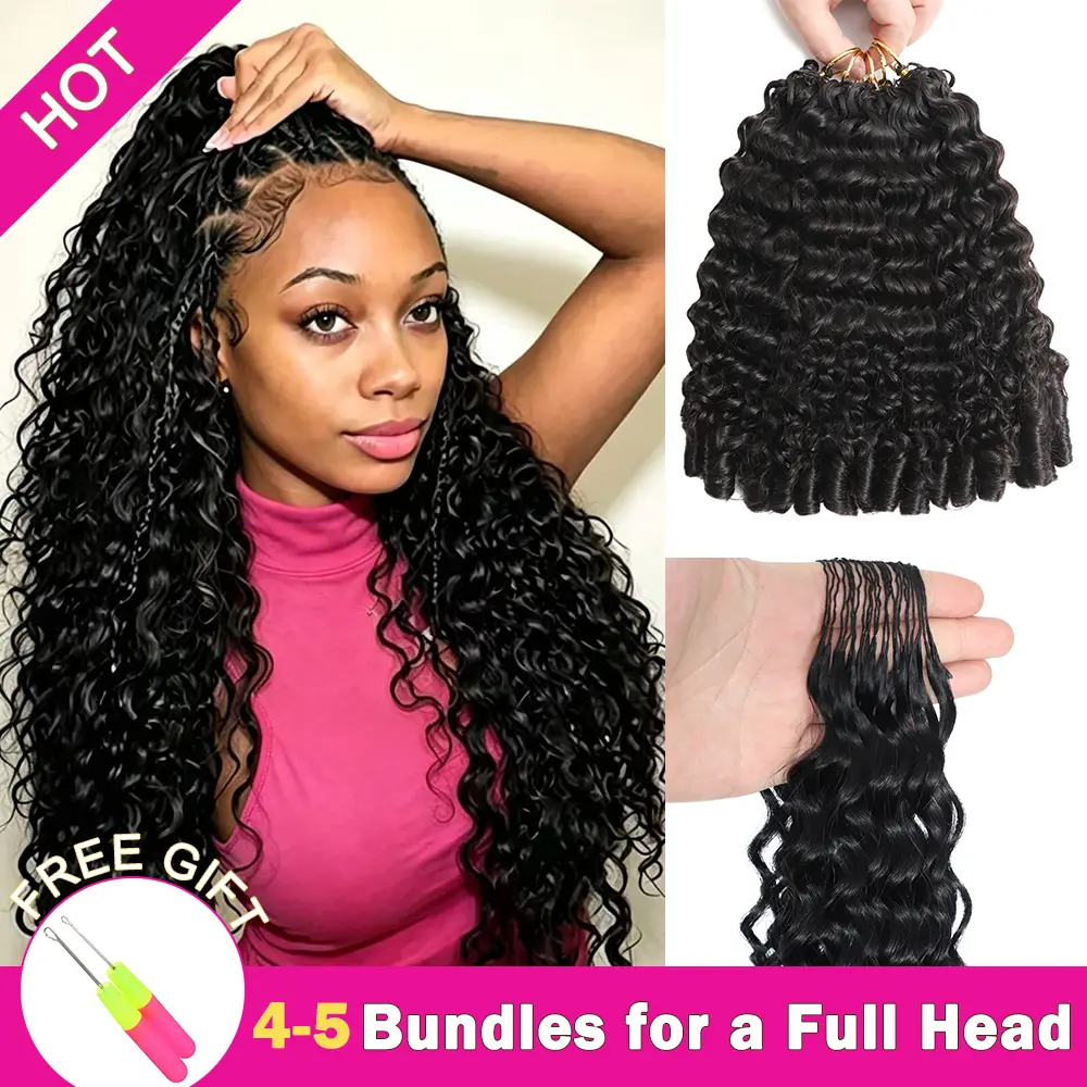 Asakiss Hair Feather Crochet Human Hair Burmese Curly for Miracle Knots Boho Braids Knotless Water Wave Kinky Curly Feather Crochet Human Hair 4-5 Packs for Full Head Pre-Separated, 50g/Pack Time-Saving, lightweight Glueless Protective Styles