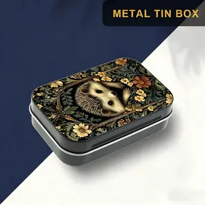 1Pc Small Metal Tin Box with Hinged Lid, Vintage Floral Hedgehog Design, Portable EDC Container and Pouch Container, Rectangular Stash Box for Pills Jewelry Coins, Cottagecore Travel Organizer, Decorative Organizer Box
