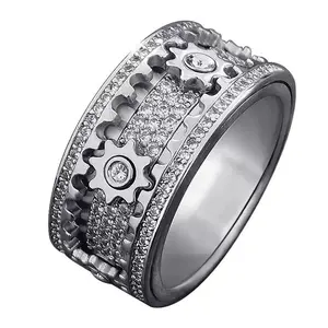 SHOW CRAFTAnxiety-relieving rotating ring inlaid with cubic zirconia, full of mechanical feeling, unisex