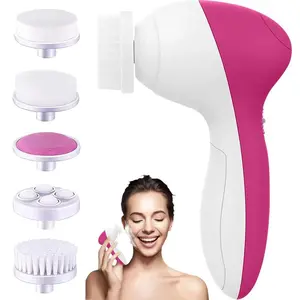 Facial Cleansing Brush, 5-in-1 Electric Silicone Face Scrubber, Sonic Rotating Exfoliating Massage Device, Gentle Deep Pore Cleansing, Waterproof Spa Machine, USB Rechargeable Travel Skin Care Tool