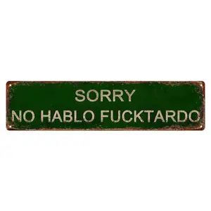 Humorous "No Hablo Español" Tin Sign, Rustic Distressed Spanish Quote Wall Art for Home