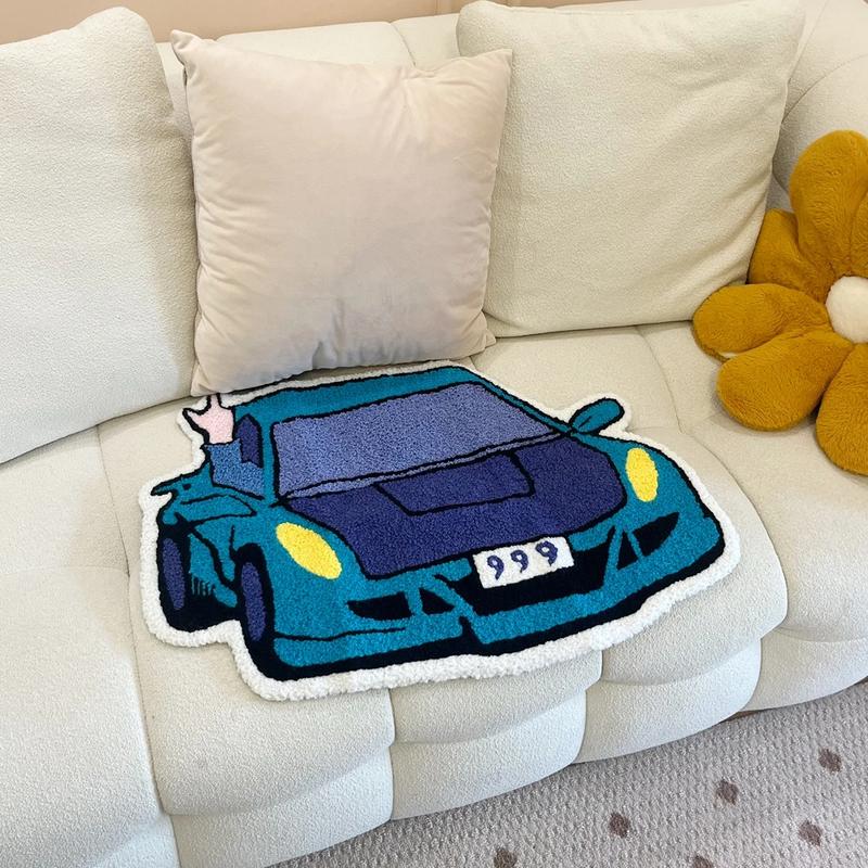 High-Density Tufted Carpet with Tpr Anti-Slip Bottom, Cool Blue Car Design, Soft Skin-Friendly, Easy to Clean, Retro Home Decor High-Density Tufted Carpet with Tpr Anti-Slip Bottom, Cool Blue Car Design, Soft Skin-Friendly, Easy to Clean, Retro Home Decor