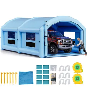 VEVOR Inflatable Paint Booth, 32.81x 19.69x 13.12 ft, Inflatable Spray Booth with 950W and 1100W Blowers and Air System, Round Roof, for Painting Car, Truck, Furniture, Automotive Sheet Metal