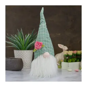 Northlight Green & White Plaid Spring Easter Gn ome Head Decor