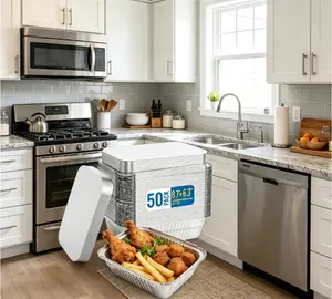 50 Pack Aluminum Pans with Lids, 8.6''x6.3'' Disposable Tin Foil Baking Pans for Meal Prep, Oven-Safe Freezer & Takeout Containers