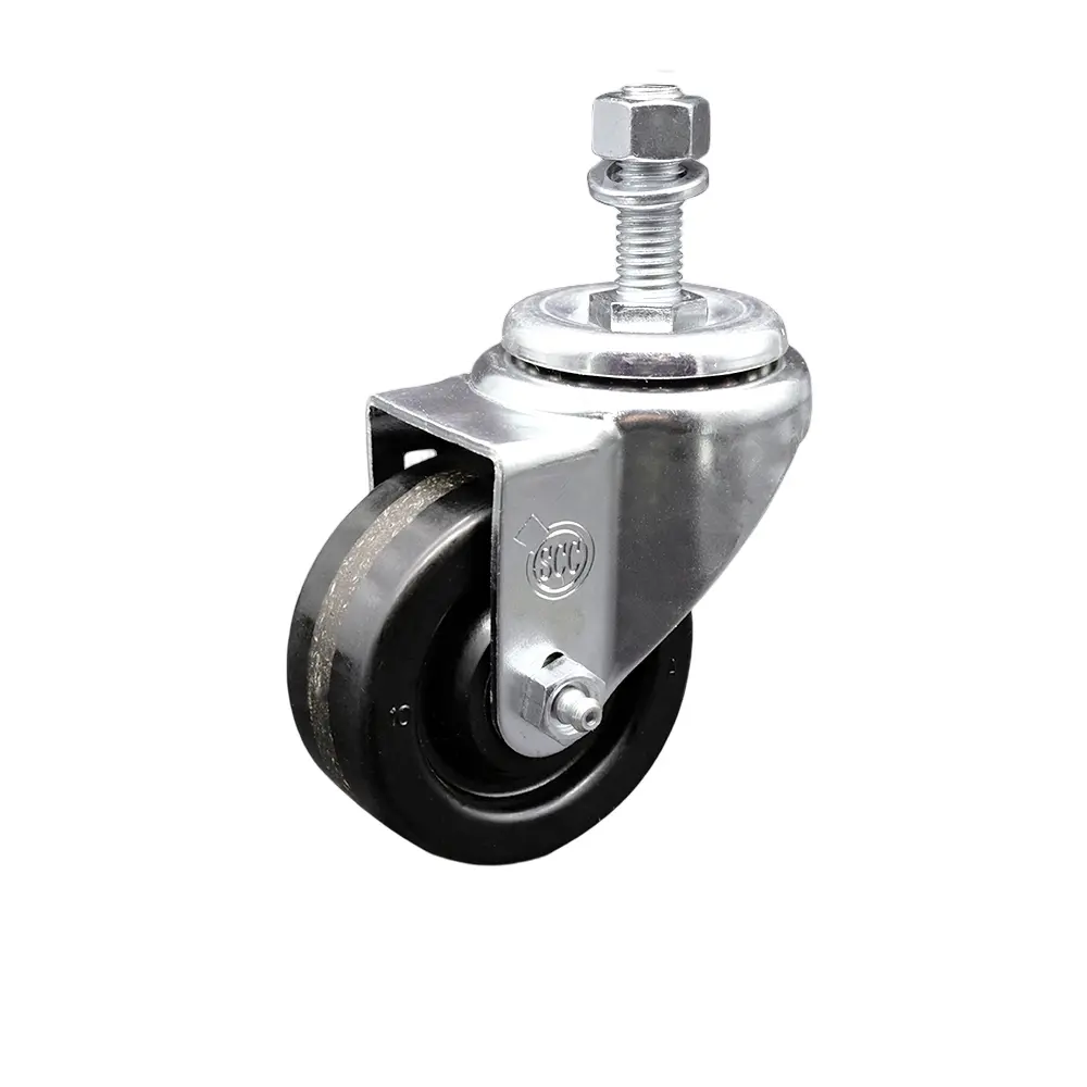 Service Caster SCC-SSTS20S314-PHS-M1215 Stainless Steel Phenolic Swivel Threaded Stem Caster for Commercial Carts, Equipment & Material Handling, 3x1.25 in. Black Wheel, 12 mm Stem, Ball Bearing, 300 lbs Capacity, High Impact Resistance, Floor Protection
