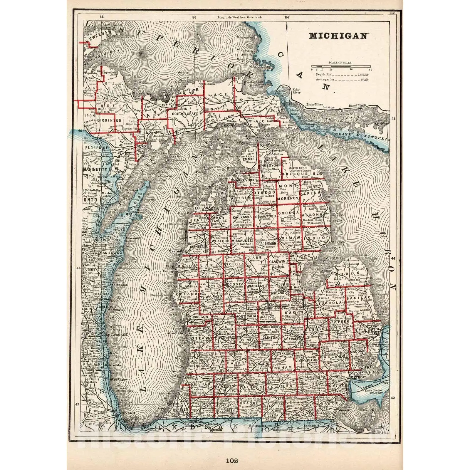 Michigan - Boundary Map, 1893 - Columbian World's Fair Atlas Historical Map Print