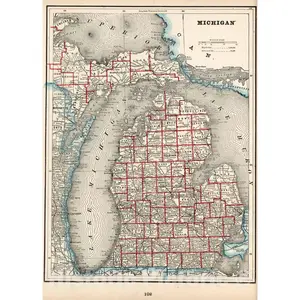 Michigan - Boundary Map, 1893 - Columbian World's Fair Atlas Historical Map Print
