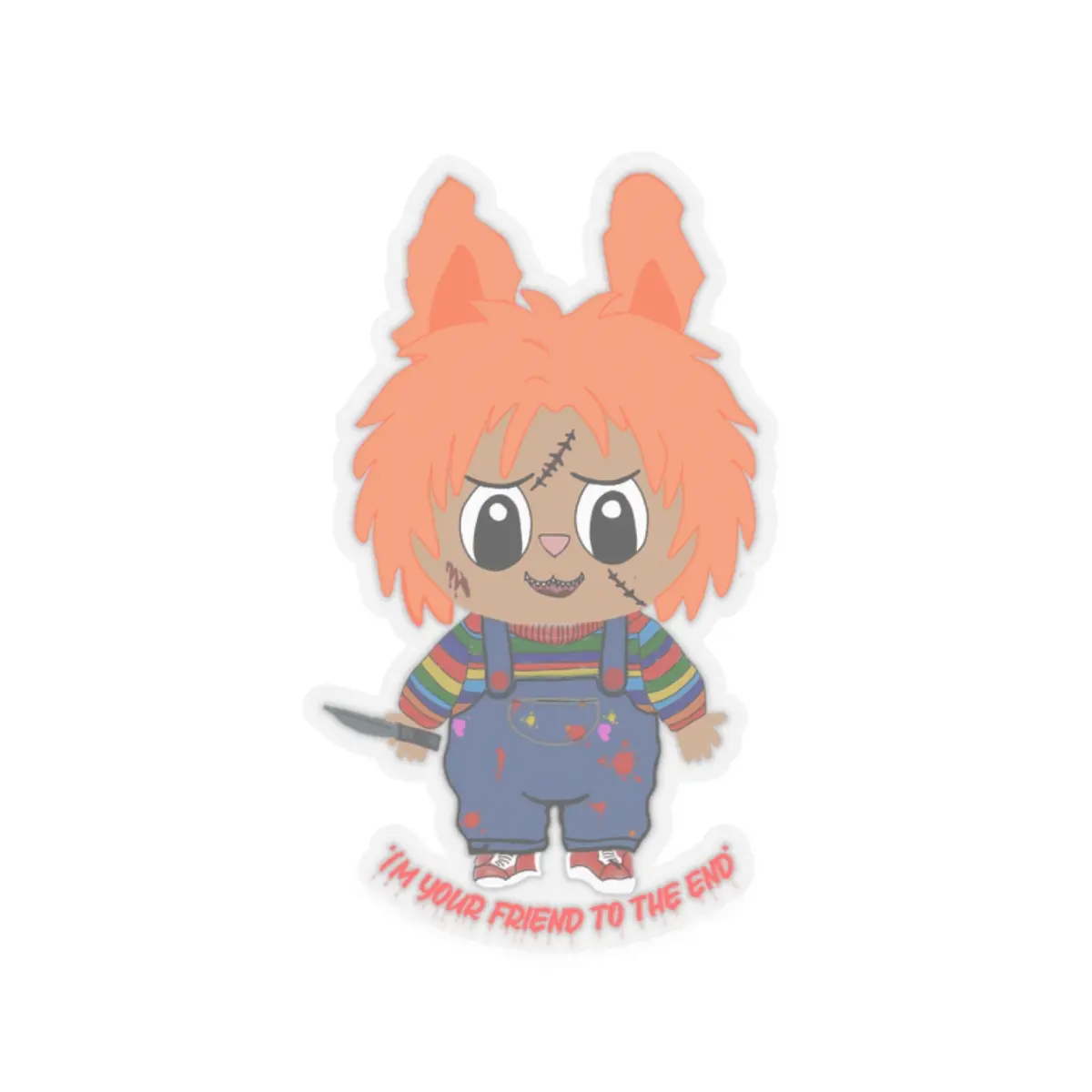 Hi, I'm Chucky, and I'm Your Friend to the End!" bunny Horror-Themed Kiss-Cut Stickers - Perfect for Halloween Decor, Laptop Decor, Gift for Friends, Collectibles, Kids' Room