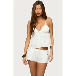 Edikted Women's Kaydee Studded Textured Woven Babydoll Top