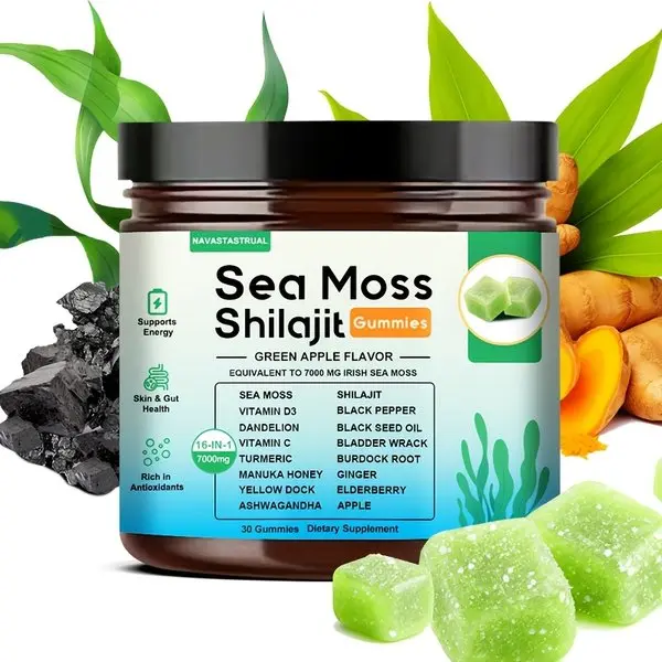 30 Gummies, 16-in-1 Sea Moss+Shilajit Gummies, Plant-Based Formula with Sea Moss, Shilajit, Turmeric, Ashwagandha & Black Seed Herbal Supplement, Immune Support, Digestive Health, Daily Wellness, Green Apple Flavor, Christmas Gift for Men And Women