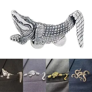 Retro Traditional Animal Shaped Brooch Heavy Duty Crocodile Pattern Collar Button Decoration Punk Fashion Tiger Shape