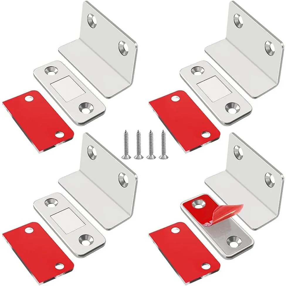 Cabinet Magnetic Catch 4 Pack Ultra Thin Door Magnet L-Shaped Drawer Magnets Adhesive Cabinet Magnet Closures for Kitchen Wardrobe Door Closing Magnetic Door Catch Closer