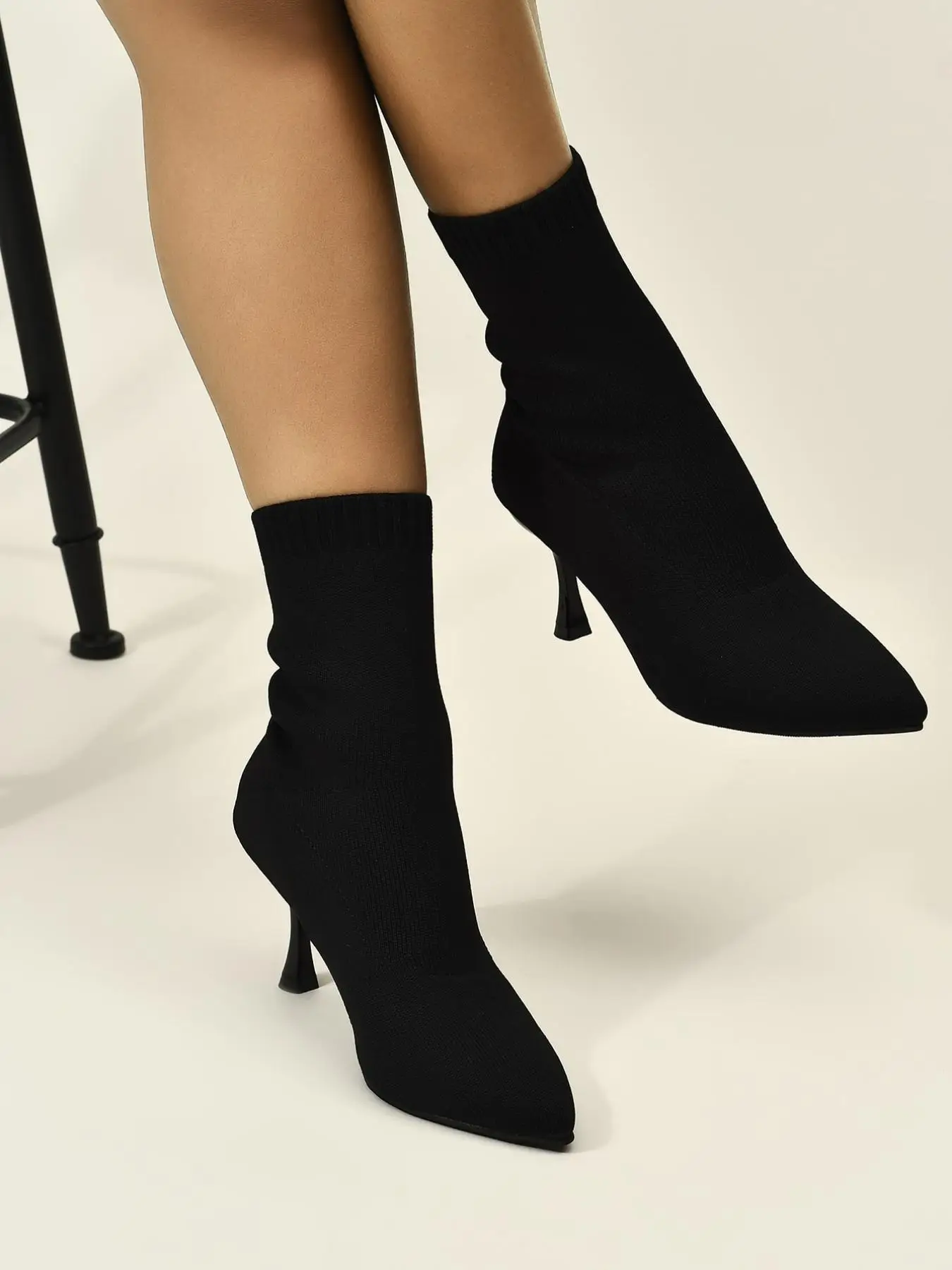 Fashionable Solid Pointed Toe Boots for Women, 2024 Comfort Ankle Boots for Fall & Winter, Trendy All-match Spool Heel Sock Boots, Women Shoes As Gift