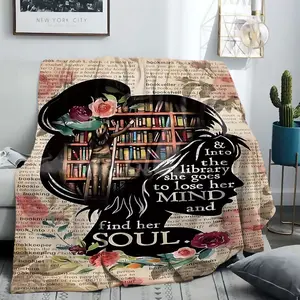 Style Flannel Blanket for Reading Lovers, Soft Comfortable Throw for Bed Sofa Office Camping, All Seasons Use Happy Blanket Gifts for Adults Kids, Flannel Cozy Blanket
