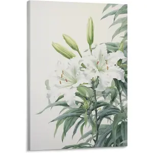 Green Leaves Flowers Canvas Wall Art for Bedroom White Minimalist Modern Plant Wall Decor Poster for Room Aesthetic Photo Print