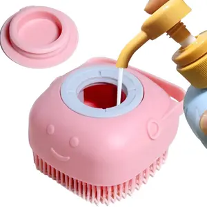 Pet Bath Brush with Soap Dispenser, 2 in 1 Soft Silicone Pet Grooming Brush, Pet Bath Soap Dispenser Massaging Brush, Soft Bristles for Dogs & Cats