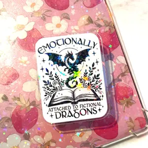 Emotionally Attached to Fictional Dragons Kindle Grip – Holographic MagSafe Phone & E-Reader Stand