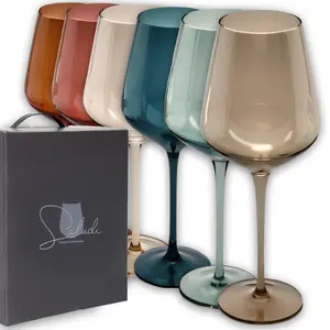 Set of 6 Multi-Colored Wine Glasses from Saludi Glassware - USA Latina Woman Owned Business