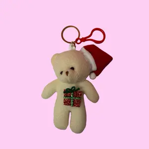 Christmas Bear Keychain with Santa Hat and Glitter Present Perfect Holiday Accessory
