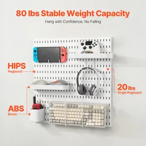 Multifunctional Plastic Pegboard Combination Kit - 4 x 11x11 in Panels, Wall-Mount Wall Organization Solution with Racks, White Home Storage Holder