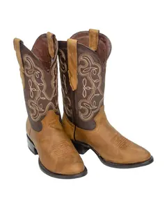 REPARO TX Men’s Crazy Cappuccino Western Boots Whit Brown Top