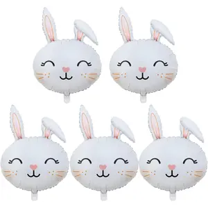 Easter Rabbit Head Foil Balloon 5 PCS Party Sets for Easter Themed Party Bunny Birthday Supplies Decorations