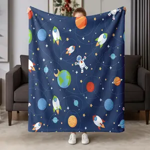 Cartoon Astronaut Blanket, Air Conditioning Blanket, Gift for Bedroom Living Room Sofa, All Seasons Use, Home Decor