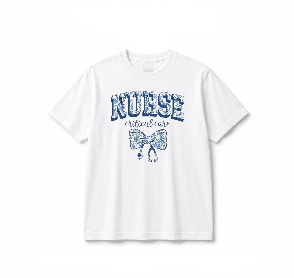 Women's Casual Short-Sleeve Natural T-Shirt - ICU Critical Care Nurse Shirt, Floral Aesthetic Top, Gift for Nurses