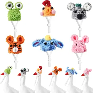 6 Pcs Mini Knitted Hats 7 Inch Goose Outfits Hat with Adjustable Strap Mini Porch Goose Headwear for Statue Key Holder