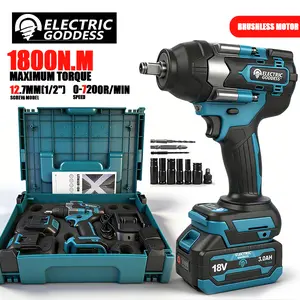 【DealsForYouDays】10.6inch Cordless Impact Wrench1800N.M Max Torque 2 Pack 3.0Ah 18V Battery  Quick Charger Brushless Motor  LED Work Light  Socket Kit & Tool Box  Heavy Duty Impact Gun for Car Tire, Auto Repair & Household Use rechargeable lithium