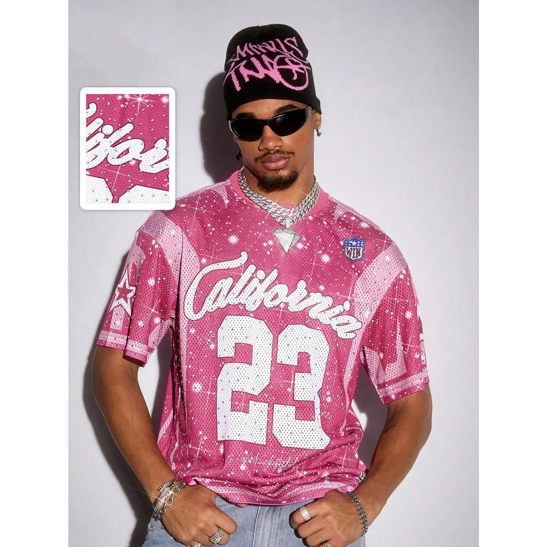 Men's Retro 2000s Streetwear Short-Sleeve Tshirt - Relaxed Fit, All-Over Print, Rhinestone Sparkle, Breathable Sporty Fabric, Casual Festival Rave Top, Shortsleeve,back to school,back to school shopping, Tops