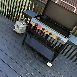 ROVSUN 2/4 Burner Portable Propane Griddle with Enameled Tray & Lid, 20000/40000 BTU Rolling Flat Top Gas Grill with Electronic Ignition, Side Shelves & Regulator for Outdoor Cooking Camping BBQ Tailgating Summervibes