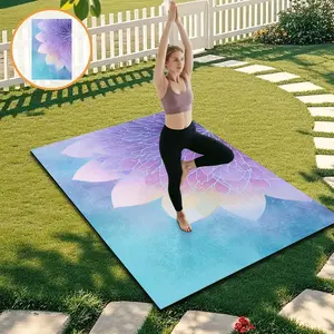 Large Lotus Pattern Yoga Mat, Non-Slip Natural Rubber Pad, Thickened Wide Fitness Mat, Home Outdoor Dual-Use Exercise Pilates Mat