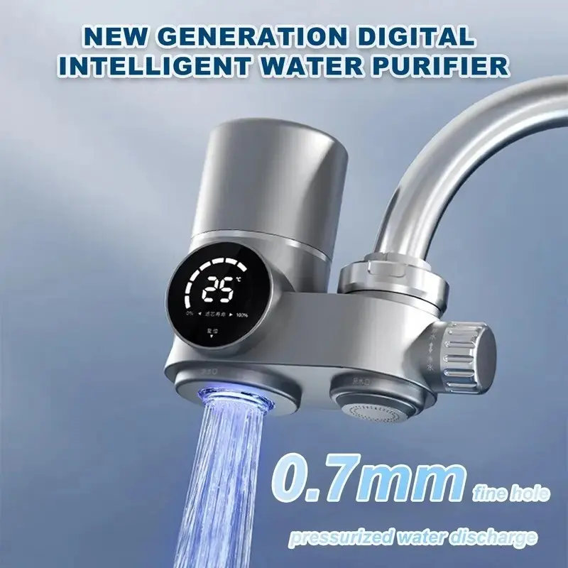Kitchen faucet water purifier with 99% purification rate, LED kitchen sink water purifier, Water filter for sink faucet, removes impurities, compatible with standard faucets, 1 filter, faucet diameter 19.5-23.5mm