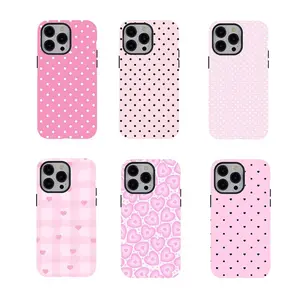 Coquette Pink Polka Dot Heart Pattern Tough Shockproof Phone Case, Cute Y2K Aesthetic Protective Cover, Durable Design for iPhone 11 12 13 14 15 16 17 Pro Max Plus