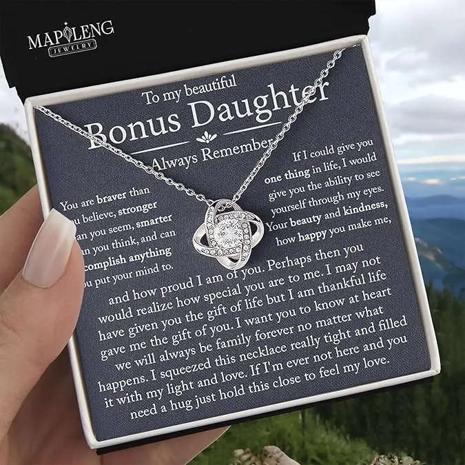 To My Bonus Daughter Necklace, Bonus Daughter Necklace, Gifts For Bonus Daughter, Step Daughter Necklace from Stepmom, Gifts For Stepdaughter, Step Daughter Gifts Love Knot Necklace On Xmas, Birthday